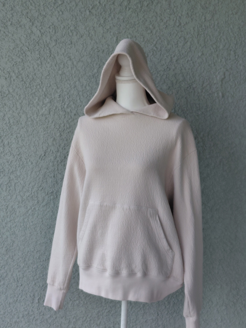 Perfect White Tee Cream Waffle Knit Hooded Pullover Hoodie S/M USA